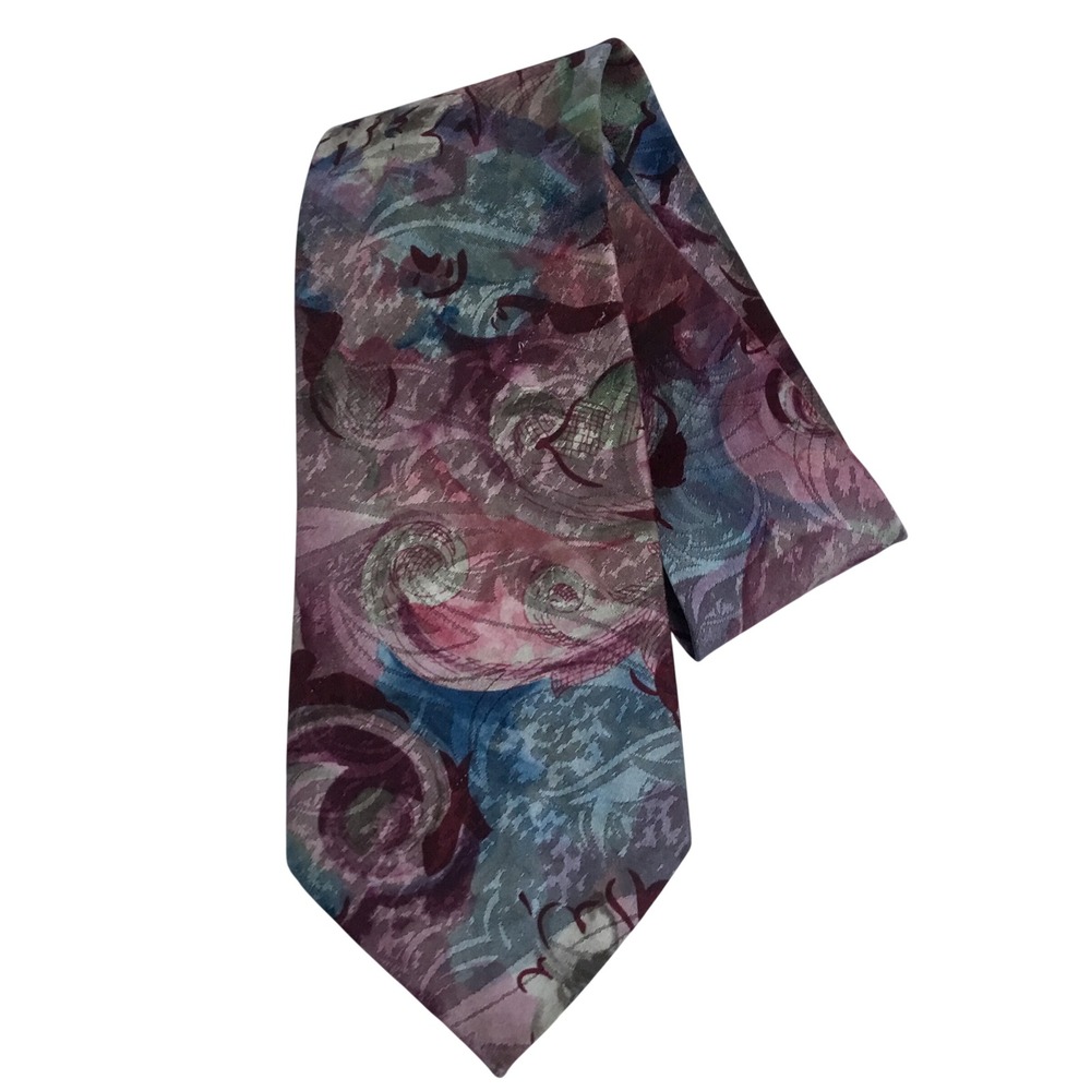 Wembley Vintage Mens Tie Purple Blue Abstract Floral Swirl‎ Made in USA Jacquard
